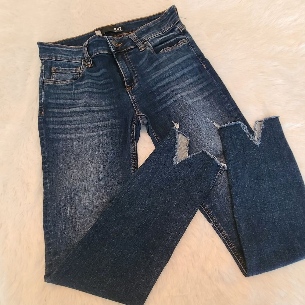 Mia Toothpick Skinny Kut from The Cloth Sz 4 Women's Jeans Destroyed Hem